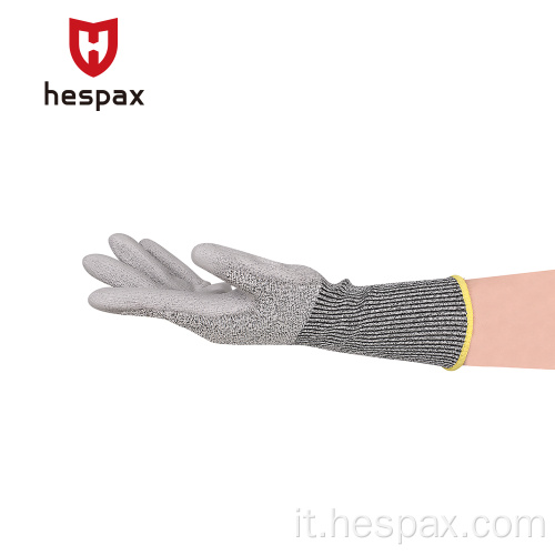 Hespax HPPE Anti-Cut Extended Cuff PU Guanti di sicurezza